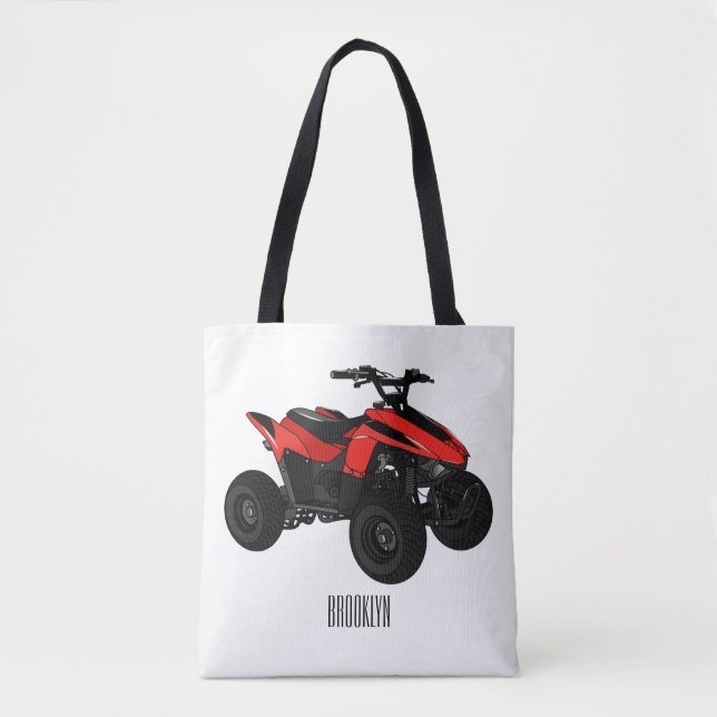 Bolsa Tote Ilustração de desenho animado de bicicleta atv (Frente)