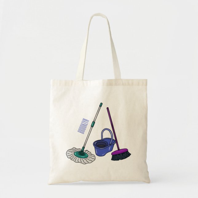 Bolsa Tote Ilustração de desenho animado de Broom & mop (Frente)