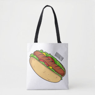 Bolsa Tote Ilustração de desenho animado de cachorro quente