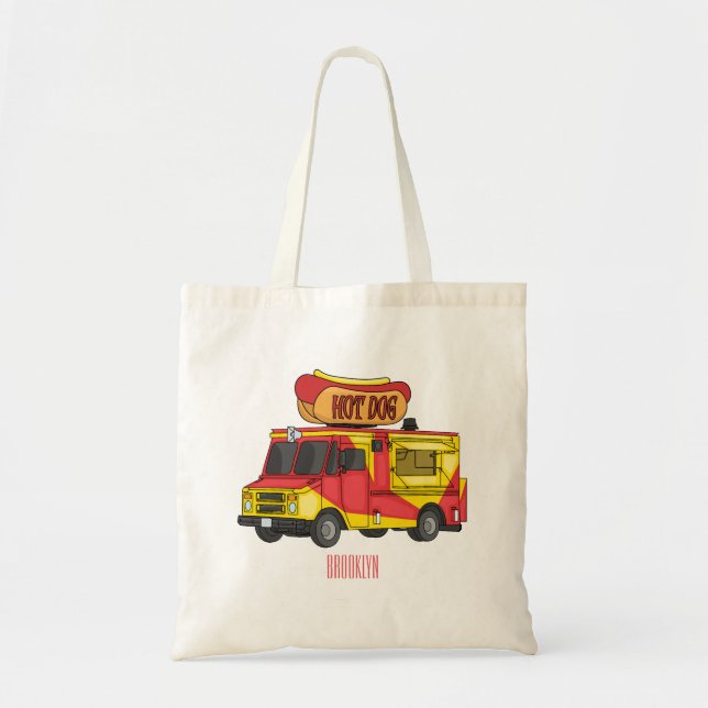 Bolsa Tote Ilustração de desenho animado de caminhão com comi (Frente)