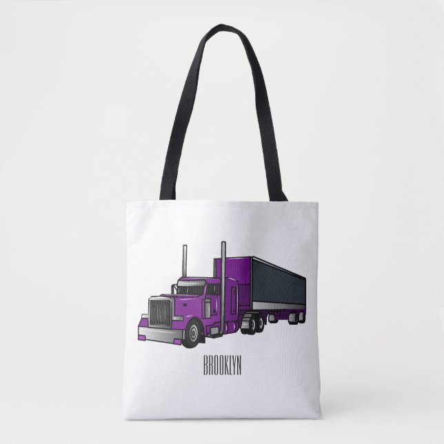 Bolsa Tote Ilustração de desenho animado de caminhão semirreb (Frente)