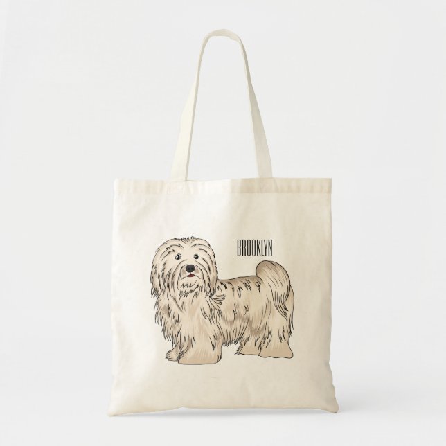 Bolsa Tote Ilustração de desenho animado de cão Havanês (Frente)