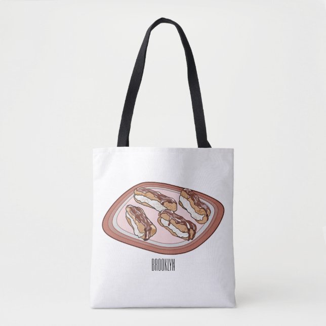 Bolsa Tote Ilustração de desenho animado de eclair de chocola (Frente)