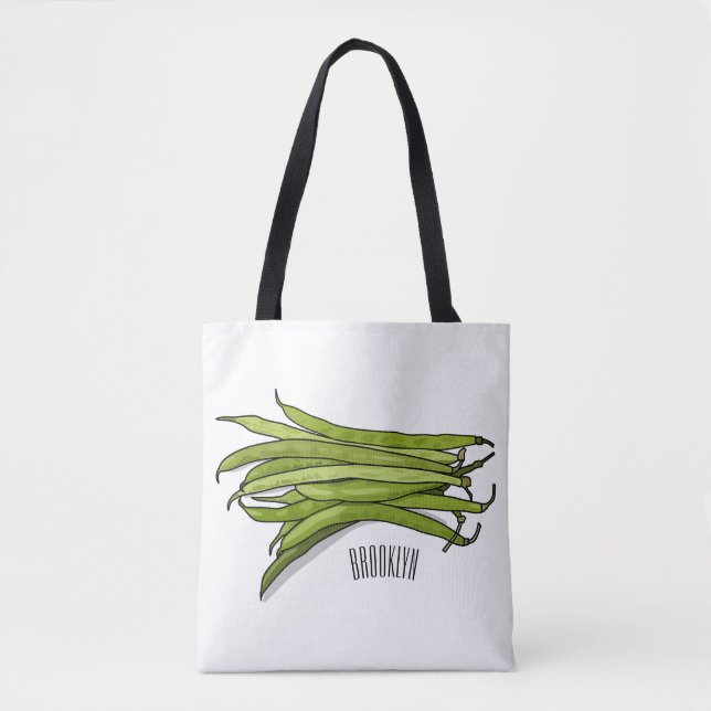 Bolsa Tote Ilustração de desenho animado de feijão verde (Frente)
