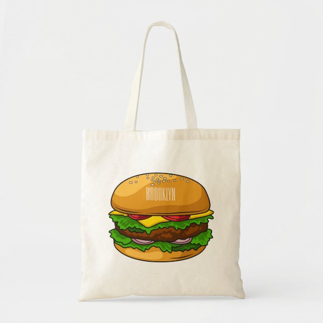 Bolsa Tote Ilustração de desenho animado de hambúrguer (Frente)
