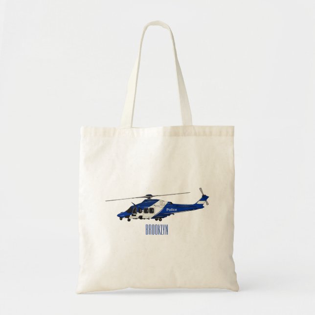 Bolsa Tote Ilustração de desenho animado de helicóptero polic (Frente)