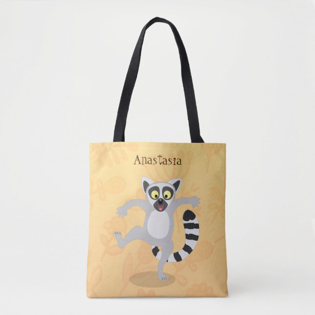Bolsa Tote Ilustração de desenho animado de lêmur de cauda de (Frente)