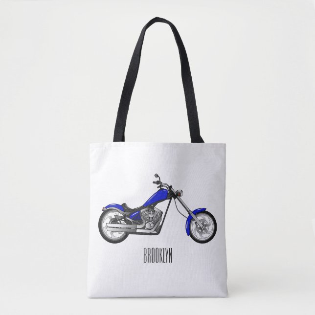 Bolsa Tote Ilustração de desenho animado de motocicleta Chopp (Frente)