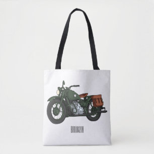 Bolsa Tote Ilustração de desenho animado de motocicleta milit