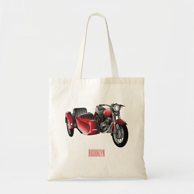 Bolsa Tote Ilustração de desenho animado de motociclo Sidecar (Frente)