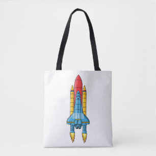 Bolsa Tote Ilustração de desenho animado de navio-foguete