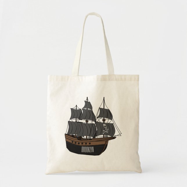 Bolsa Tote Ilustração de desenho animado de navio pirata (Frente)