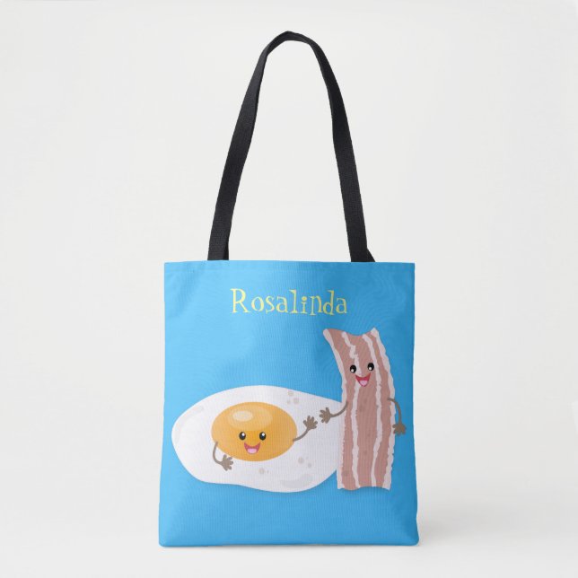 Bolsa Tote Ilustração de desenho animado de ovo e bacon em ka (Frente)