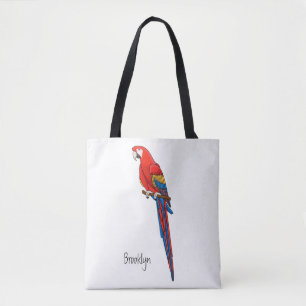 Bolsa Tote Ilustração de desenho animado de papagaio-escarl