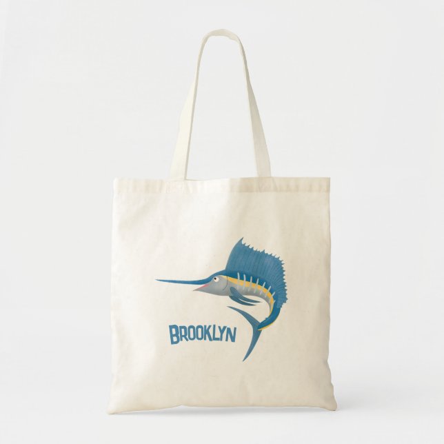 Bolsa Tote Ilustração de desenho animado de peixe-espada (Frente)