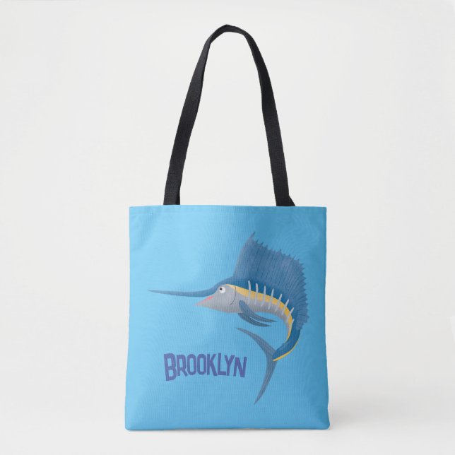 Bolsa Tote Ilustração de desenho animado de peixe-espada (Frente)