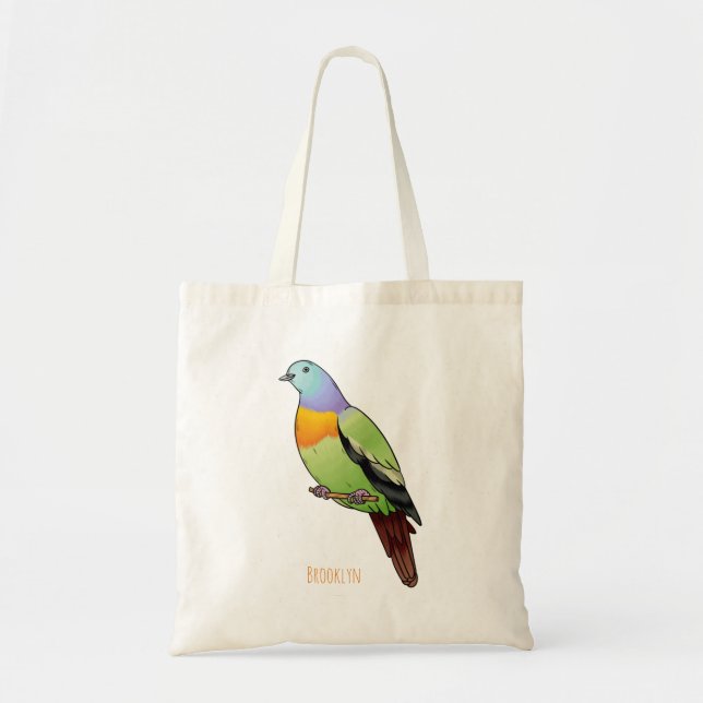 Bolsa Tote Ilustração de desenho animado de pombo-verde-rosa (Frente)