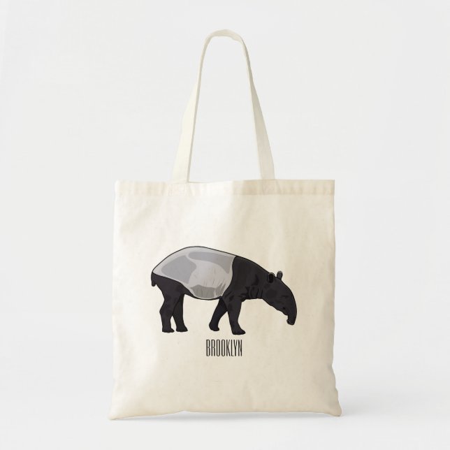 Bolsa Tote Ilustração de desenho animado de Tapir (Frente)