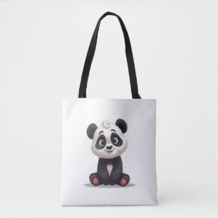 Bolsa Tote Ilustração de Desenho Animado de Urso Panda Sentad