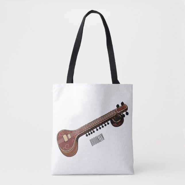 Bolsa Tote Ilustração de desenho animado de violão (Frente)