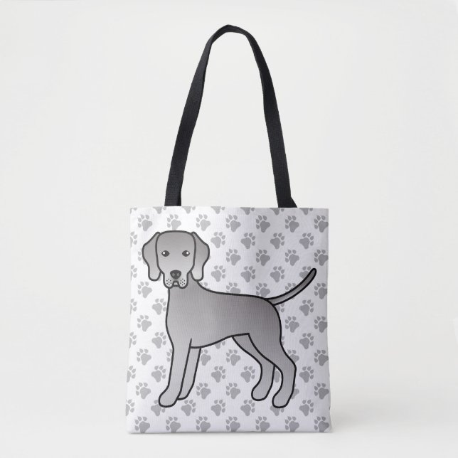 Bolsa Tote Ilustração de desenho animado fofo do cão Weimaran (Frente)