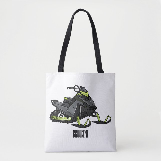 Bolsa Tote Ilustração de desenho animado Snowmobile (Frente)
