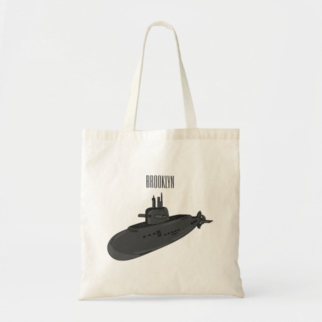 Bolsa Tote Ilustração de desenho animado submarino (Frente)