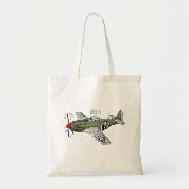 Bolsa Tote Ilustração de desenho de avião militar (Frente)