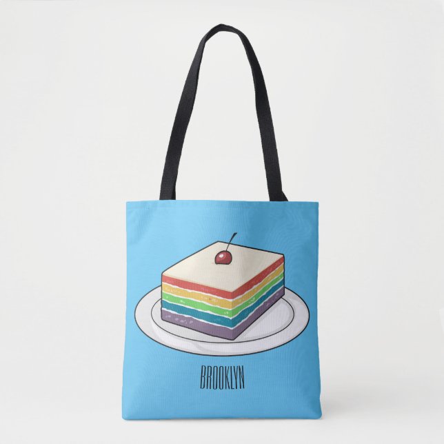 Bolsa Tote Ilustração de desenho do bolo-arco-íris (Frente)