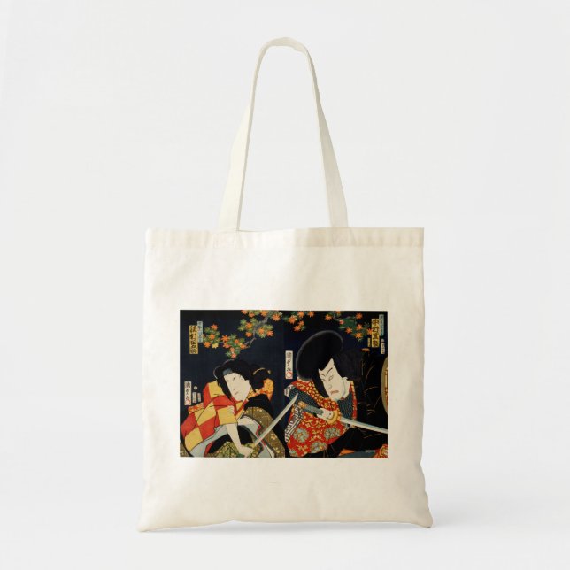Bolsa Tote Ilustração de dois atores com espada de samurai (Frente)