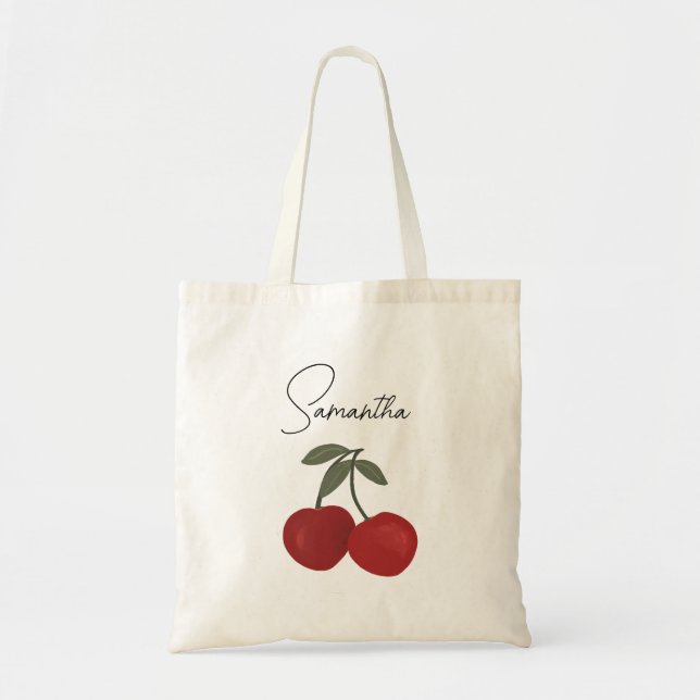 Bolsa Tote Ilustração de Duas Cerejas Vermelhas | Arte de Fru (Frente)