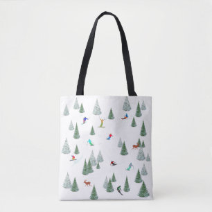 Bolsa Tote Ilustração de Esquiadores em Descida