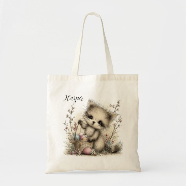 Bolsa Tote Ilustração de Esquilo de Páscoa Fofo (Frente)
