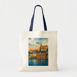 Bolsa Tote Ilustração de Estocolmo Suécia Arte de Viagem Vint