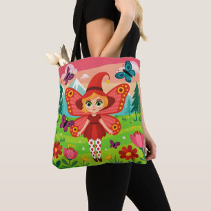 Bolsa Tote Ilustração de Fada Borboleta em Floresta Caprichos