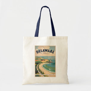 Bolsa Tote Ilustração de Farol de Delaware Arte de Viagem Ret