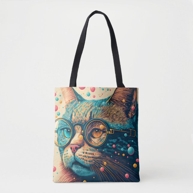 Bolsa Tote Ilustração de Fechamento de Gato de Gato (Frente)
