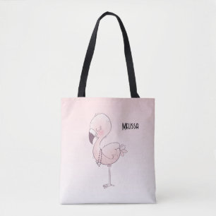 Bolsa Tote Ilustração de Flamingo Cor-de-Rosa