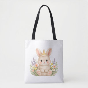 Bolsa Tote Ilustração de Flor Silvestre Coelhinho Pastel