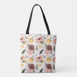 Bolsa Tote Ilustração de Flores de Jardim Aconchegante em Bol