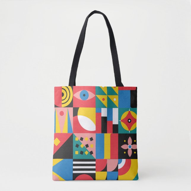 Bolsa Tote Ilustração de Formas Coloridas Neo Geométricas (Frente)