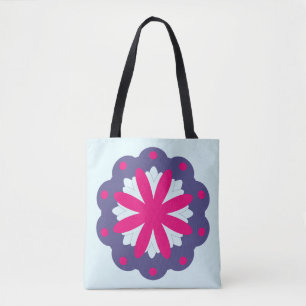 Bolsa Tote Ilustração de formas florais roxas e rosas