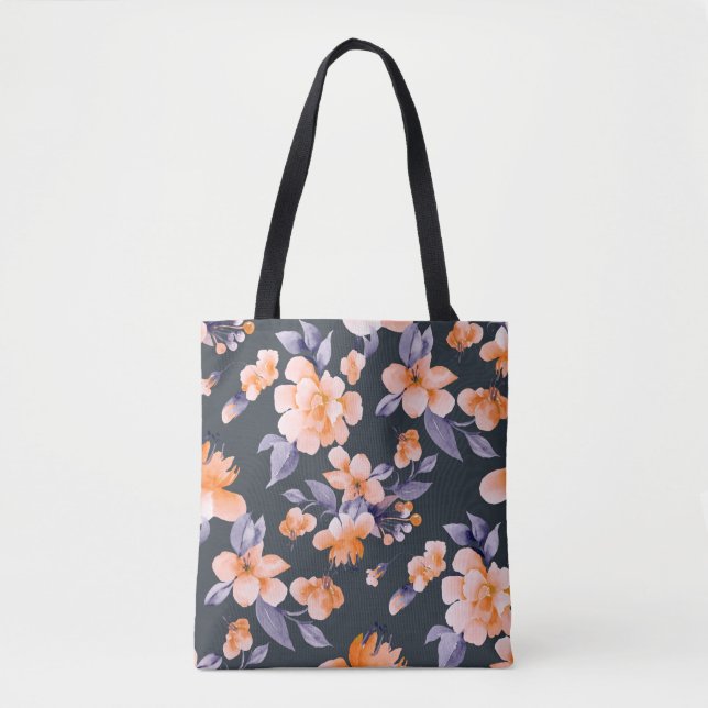 Bolsa Tote Ilustração de fundo sem descontinuidades de flores (Frente)