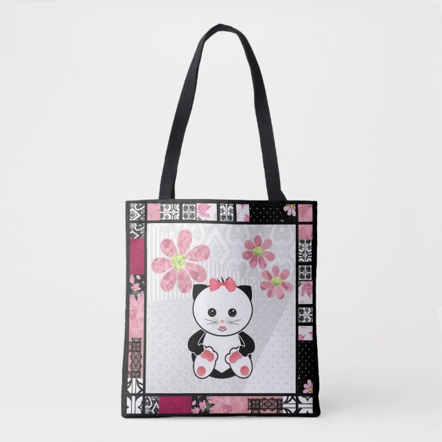 Bolsa Tote Ilustração de gatinho crianças impressão infantil (Frente)