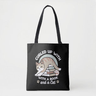 Bolsa Tote Ilustração de Gato do Livro ao Longo - Enrolada e