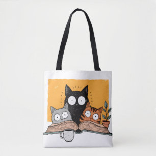 Bolsa Tote Ilustração de gatos engraçados lendo