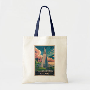Bolsa Tote Ilustração de Hallgrimskirkja Islândia Arte de Via