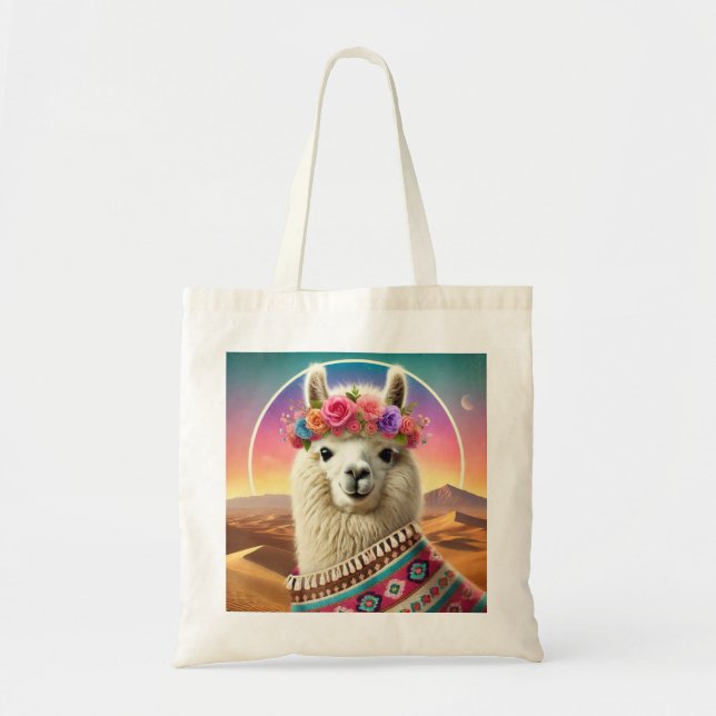 Bolsa Tote Ilustração de Lama Rosa Tocante com Citação Divert (Frente)