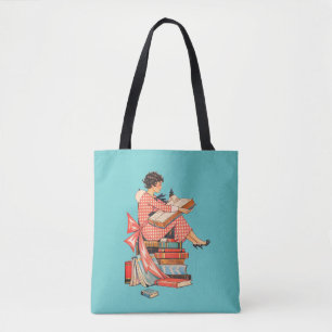 Bolsa Tote Ilustração de Leitor de Livros Antigos