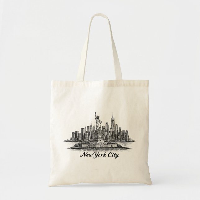 Bolsa Tote Ilustração de Linha do Horizonte de Nova York (Frente)